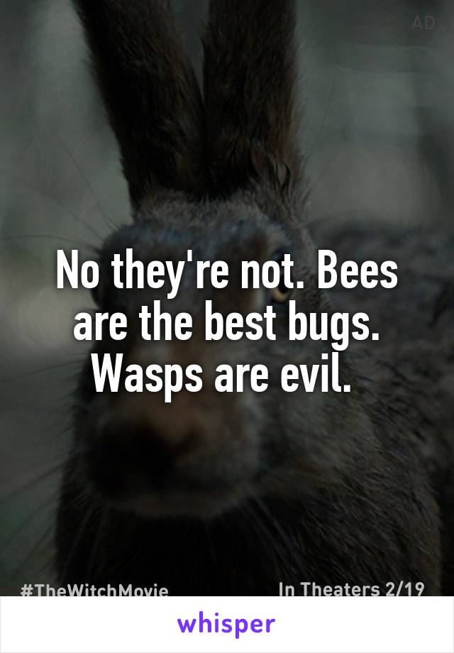 No they're not. Bees are the best bugs. Wasps are evil. 