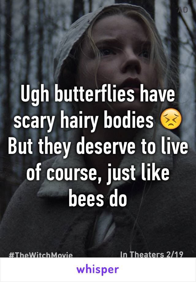 Ugh butterflies have scary hairy bodies 😣
But they deserve to live of course, just like bees do