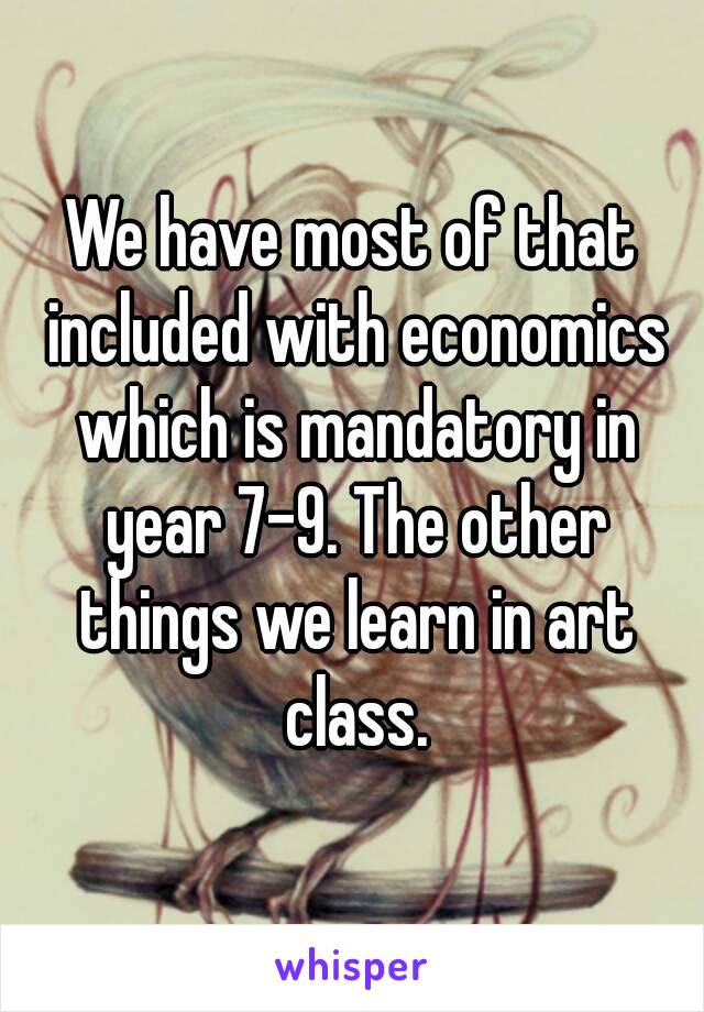 We have most of that included with economics which is mandatory in year 7-9. The other things we learn in art class.
