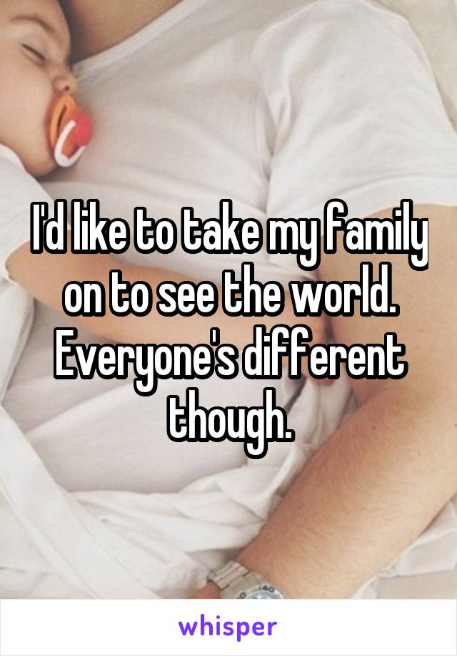 I'd like to take my family on to see the world. Everyone's different though.