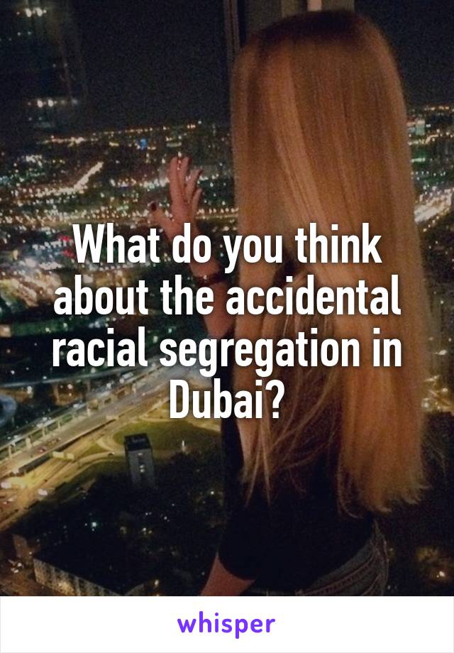 What do you think about the accidental racial segregation in Dubai?