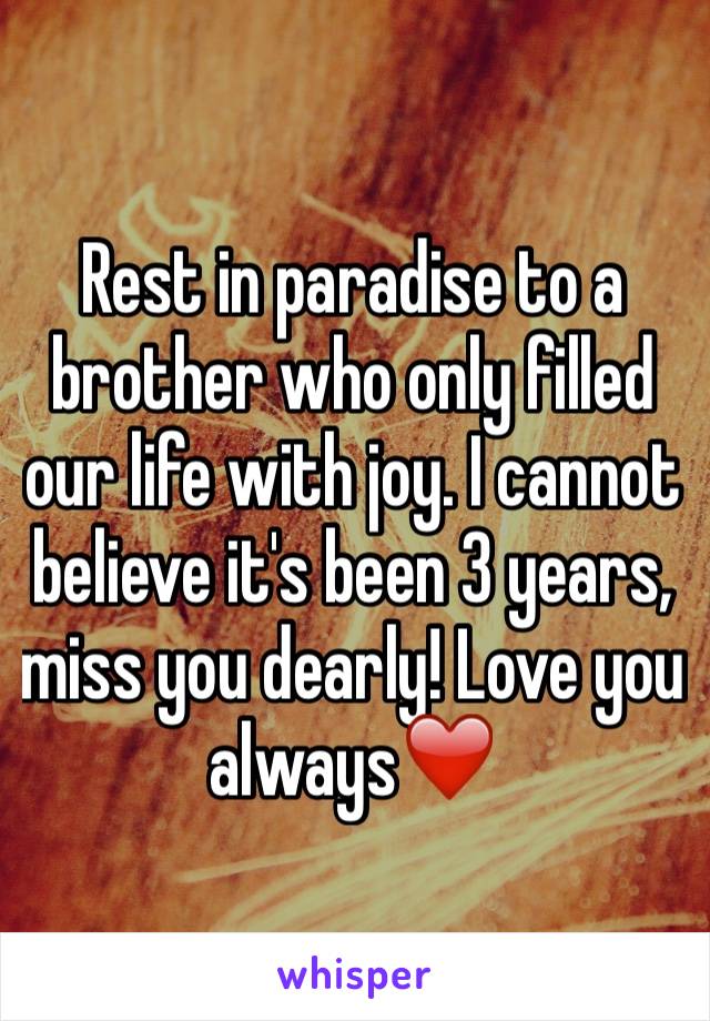 Rest in paradise to a brother who only filled our life with joy. I cannot believe it's been 3 years, miss you dearly! Love you always❤️