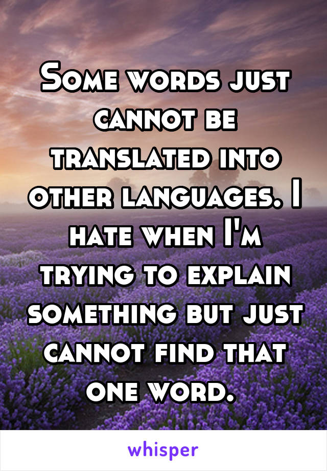 Some words just cannot be translated into other languages. I hate when I'm trying to explain something but just cannot find that one word. 
