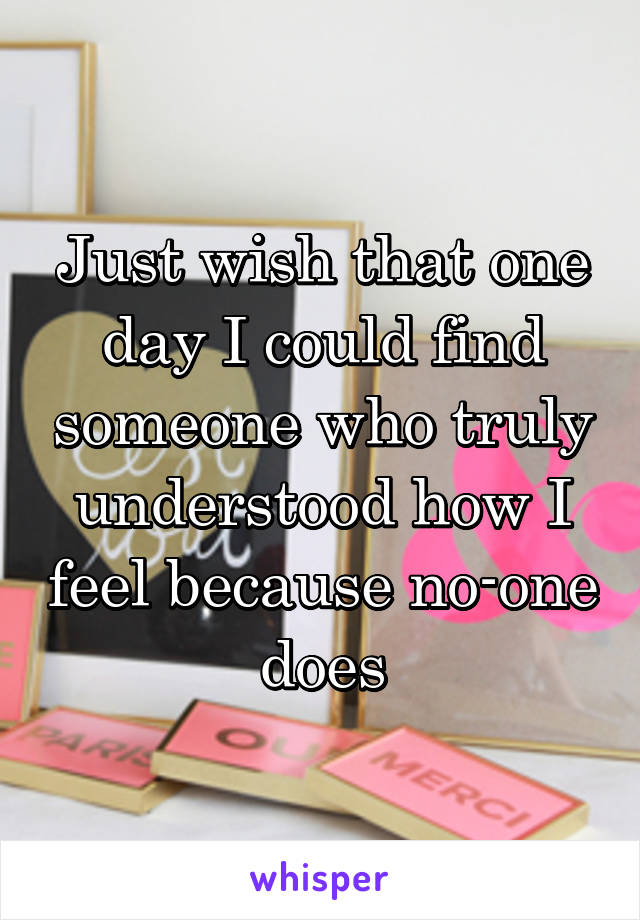 Just wish that one day I could find someone who truly understood how I feel because no-one does