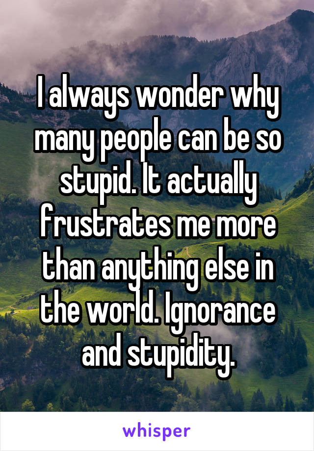 I always wonder why many people can be so stupid. It actually frustrates me more than anything else in the world. Ignorance and stupidity.