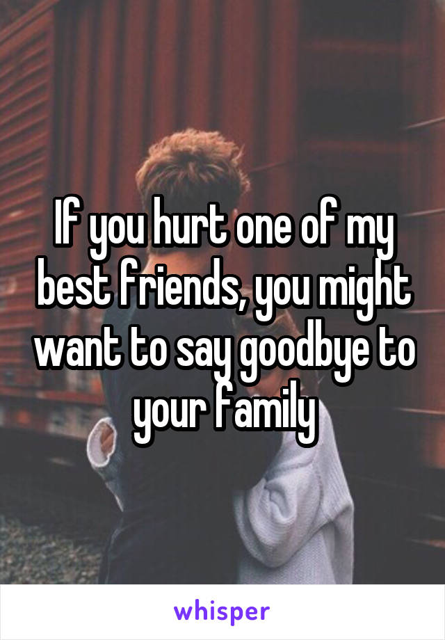 If you hurt one of my best friends, you might want to say goodbye to your family