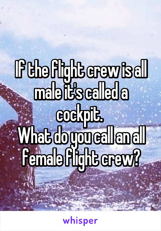 If the flight crew is all male it's called a cockpit. 
What do you call an all female flight crew?