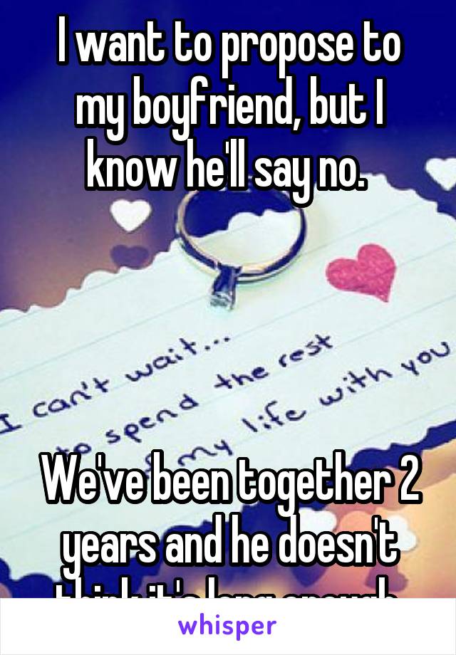 I want to propose to my boyfriend, but I know he'll say no. 




We've been together 2 years and he doesn't think it's long enough.