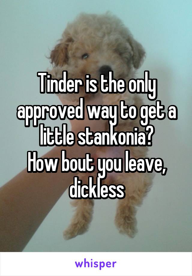 Tinder is the only approved way to get a little stankonia?
How bout you leave, dickless