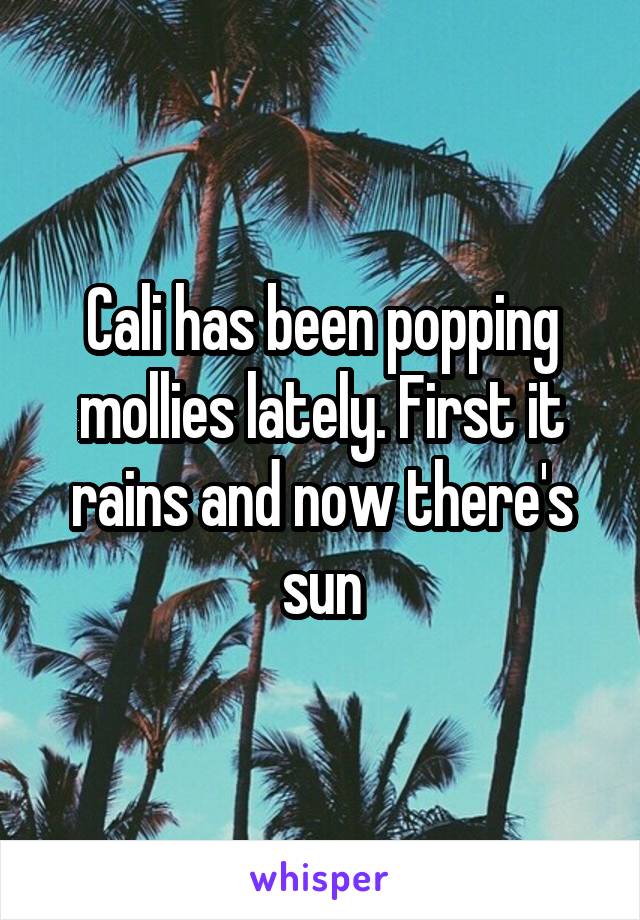 Cali has been popping mollies lately. First it rains and now there's sun