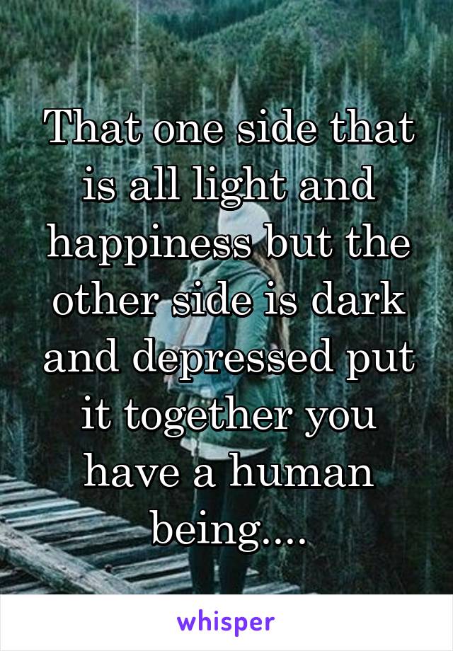 That one side that is all light and happiness but the other side is dark and depressed put it together you have a human being....