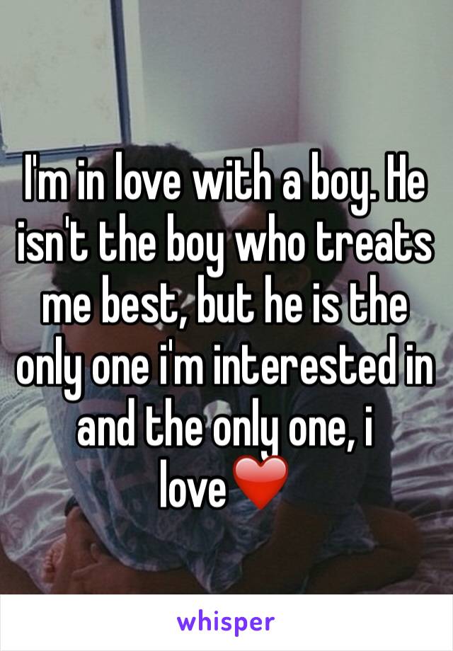 I'm in love with a boy. He isn't the boy who treats me best, but he is the only one i'm interested in and the only one, i love❤️