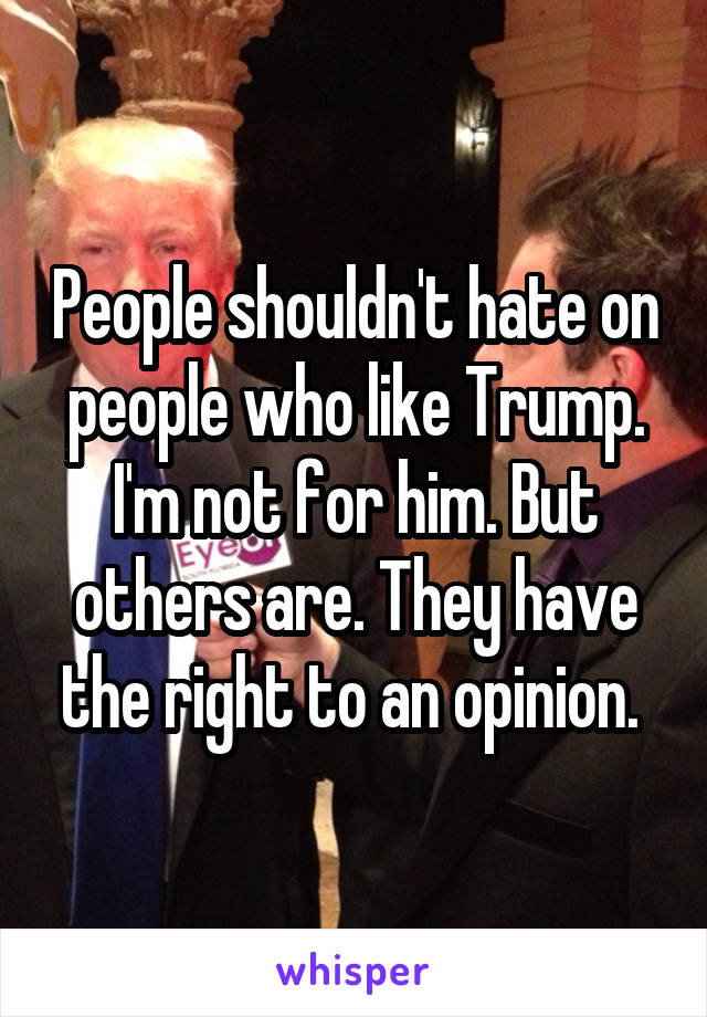 People shouldn't hate on people who like Trump. I'm not for him. But others are. They have the right to an opinion. 