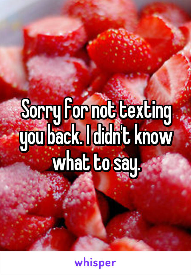 Sorry for not texting you back. I didn't know what to say.