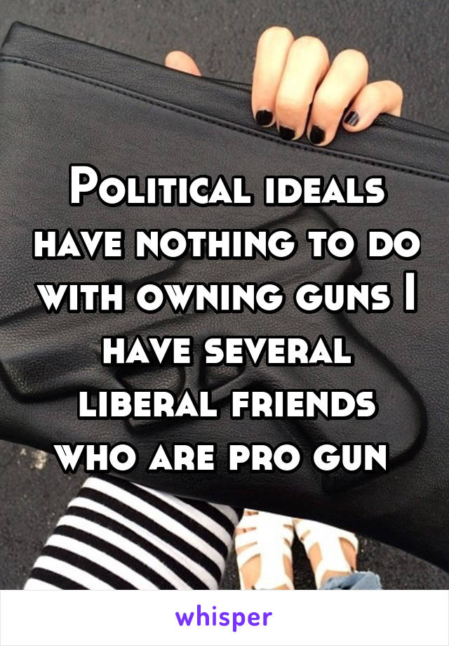 Political ideals have nothing to do with owning guns I have several liberal friends who are pro gun 