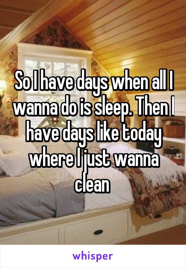 So I have days when all I wanna do is sleep. Then I have days like today where I just wanna clean 