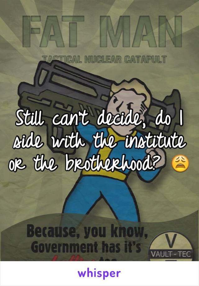 Still can't decide, do I side with the institute or the brotherhood? 😩