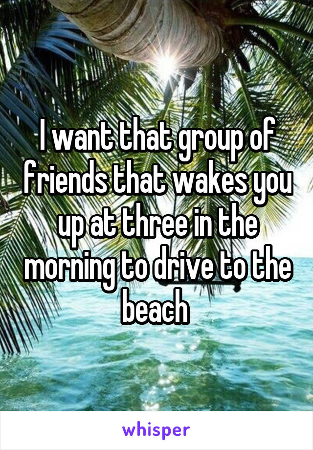 I want that group of friends that wakes you up at three in the morning to drive to the beach 