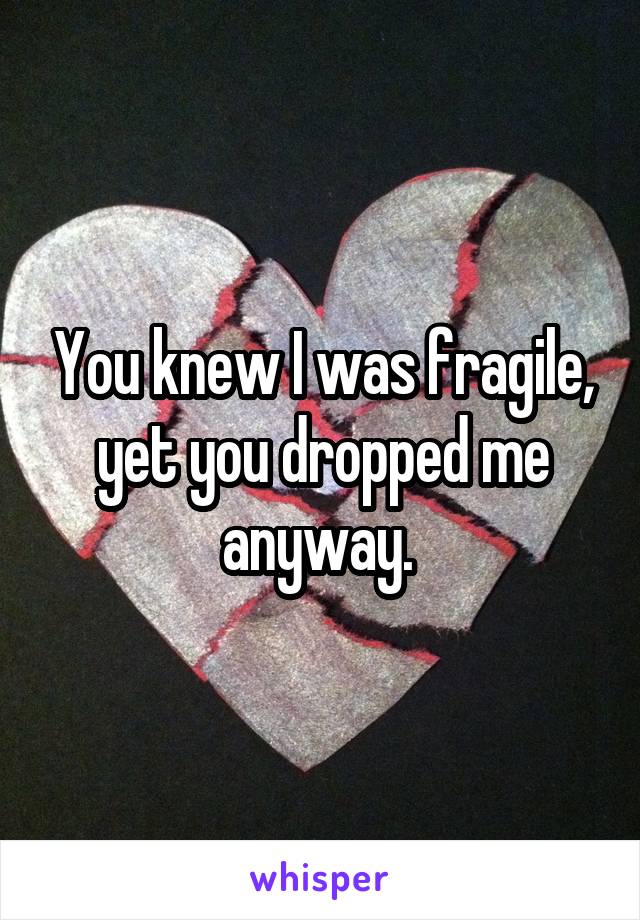 You knew I was fragile, yet you dropped me anyway. 