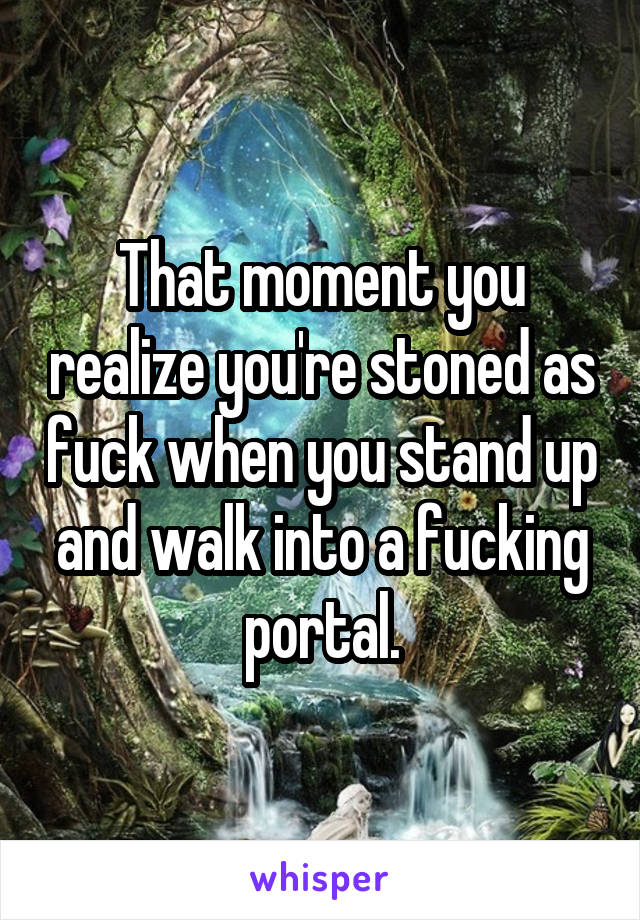 That moment you realize you're stoned as fuck when you stand up and walk into a fucking portal.