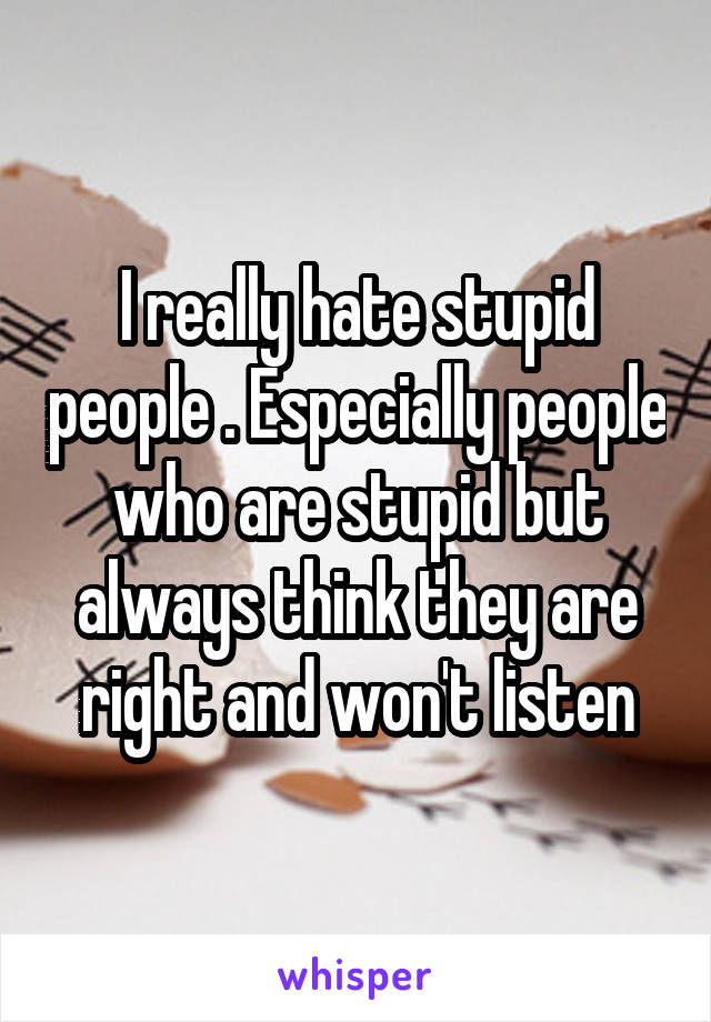 I really hate stupid people . Especially people who are stupid but always think they are right and won't listen