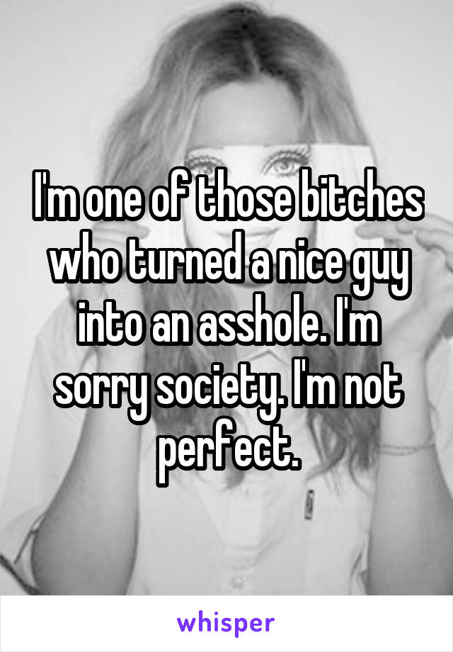 I'm one of those bitches who turned a nice guy into an asshole. I'm sorry society. I'm not perfect.