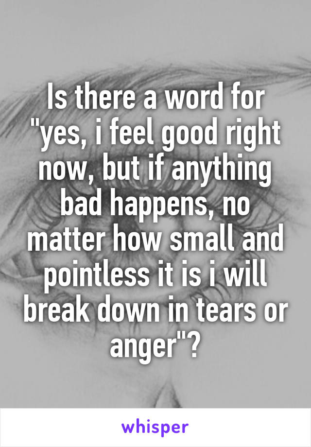 Is there a word for "yes, i feel good right now, but if anything bad happens, no matter how small and pointless it is i will break down in tears or anger"?