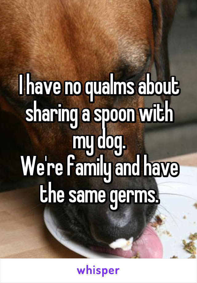 I have no qualms about sharing a spoon with my dog.
We're family and have the same germs.