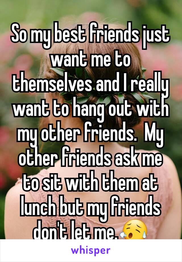 So my best friends just want me to themselves and I really want to hang out with my other friends.  My other friends ask me to sit with them at lunch but my friends don't let me.😥