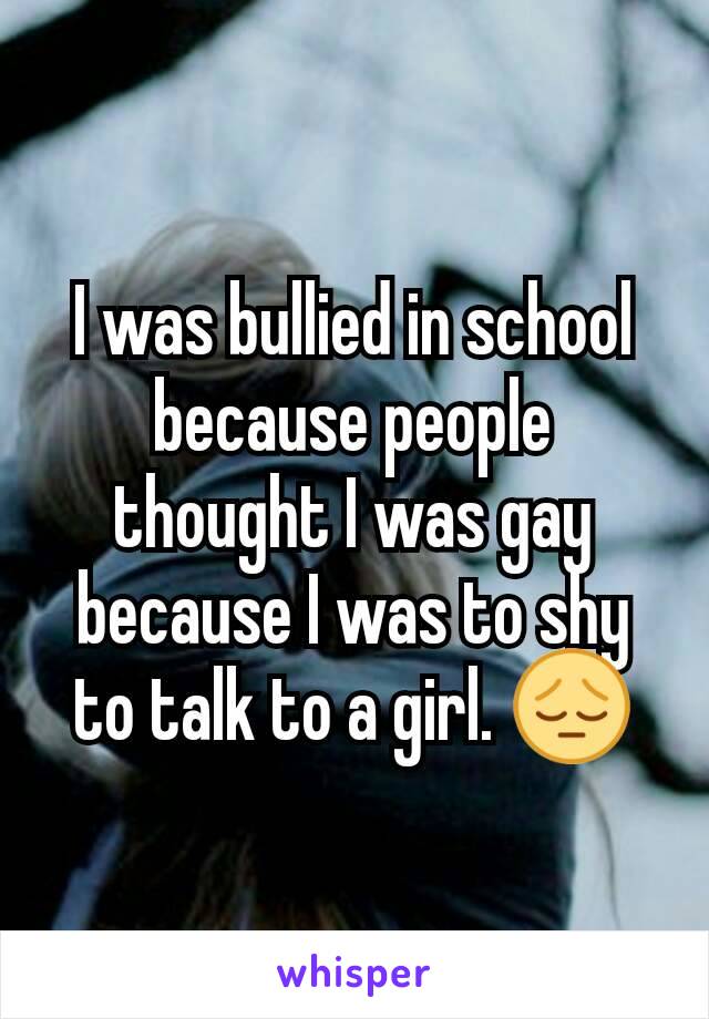 I was bullied in school because people thought I was gay because I was to shy to talk to a girl. 😔