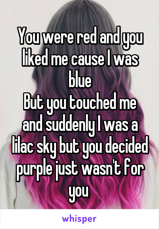 You were red and you liked me cause I was blue
But you touched me and suddenly I was a lilac sky but you decided purple just wasn't for you 