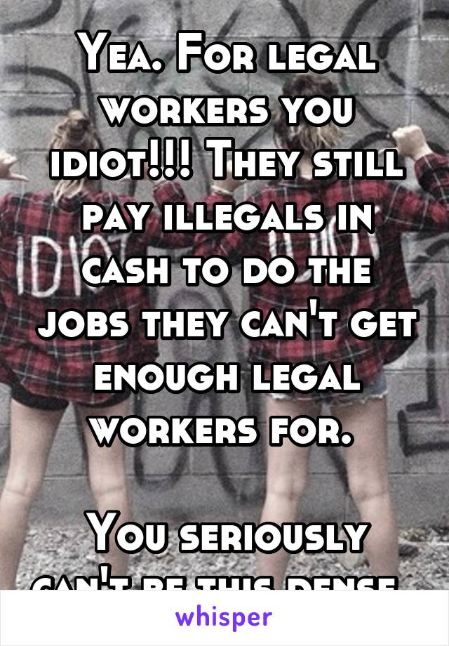 Yea. For legal workers you idiot!!! They still pay illegals in cash to do the jobs they can't get enough legal workers for. 

You seriously can't be this dense. 