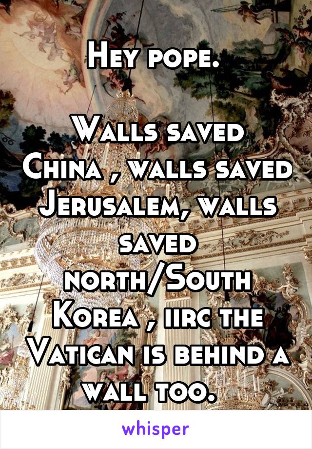 Hey pope. 

Walls saved China , walls saved Jerusalem, walls saved north/South Korea , iirc the Vatican is behind a wall too.  