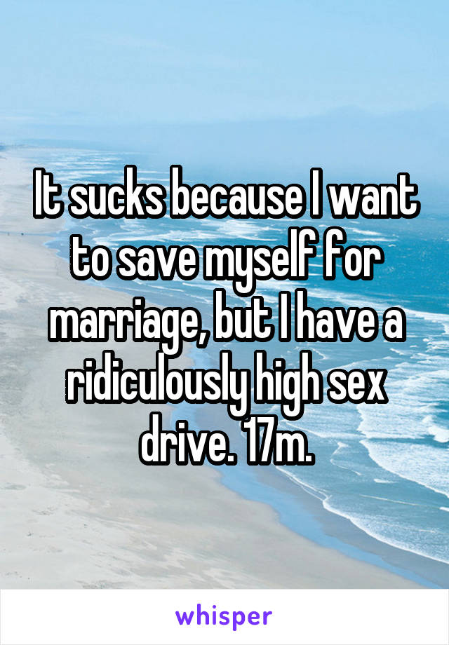 It sucks because I want to save myself for marriage, but I have a ridiculously high sex drive. 17m.
