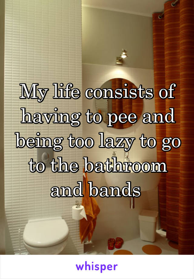 My life consists of having to pee and being too lazy to go to the bathroom and bands 
