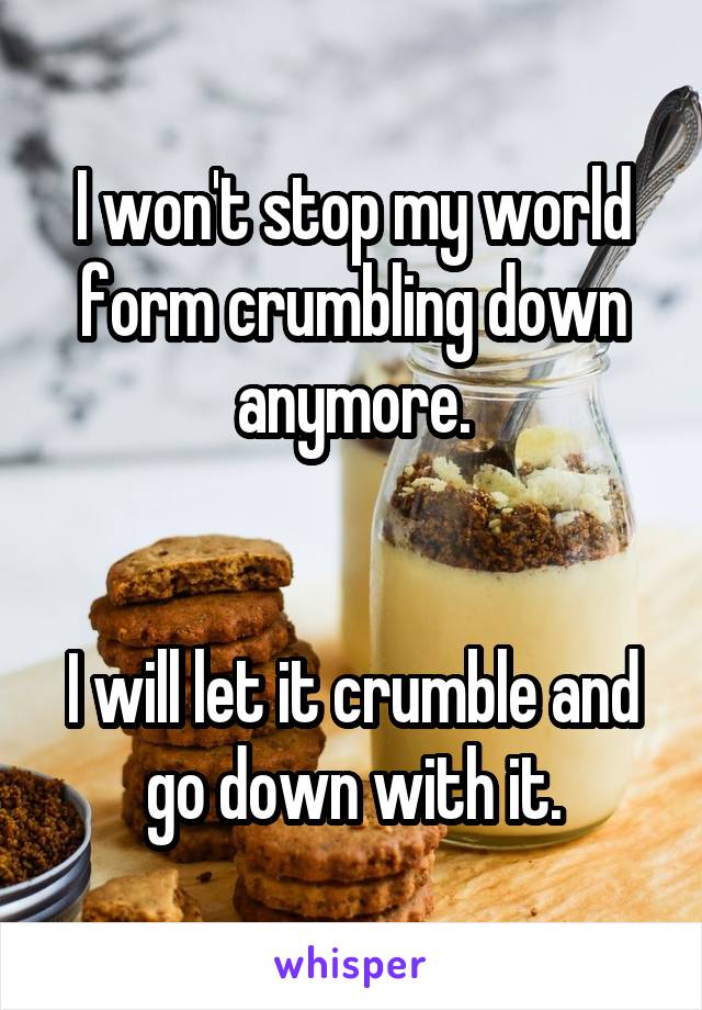 I won't stop my world form crumbling down anymore.


I will let it crumble and go down with it.