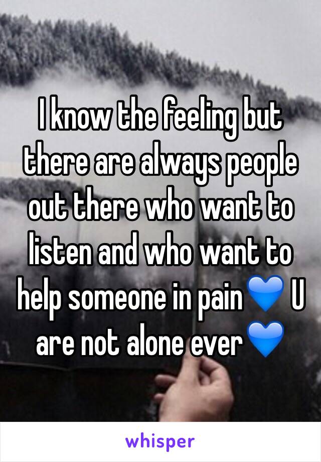 I know the feeling but there are always people out there who want to listen and who want to help someone in pain💙 U are not alone ever💙