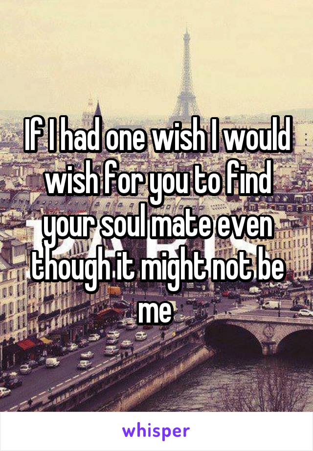 If I had one wish I would wish for you to find your soul mate even though it might not be me 