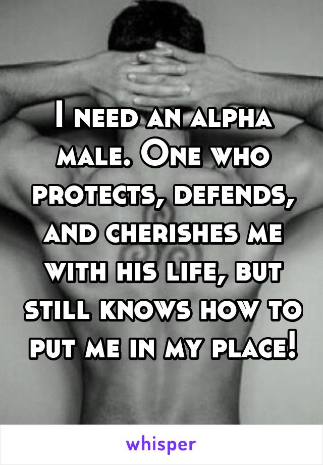 I need an alpha male. One who protects, defends, and cherishes me with his life, but still knows how to put me in my place!