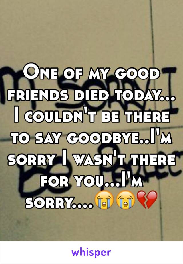 One of my good friends died today... I couldn't be there to say goodbye..I'm sorry I wasn't there for you...I'm sorry....😭😭💔