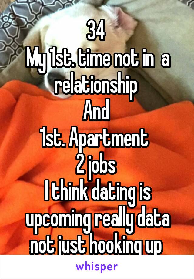 34 
My 1st. time not in  a relationship 
And 
1st. Apartment  
2 jobs 
I think dating is upcoming really data not just hooking up 
