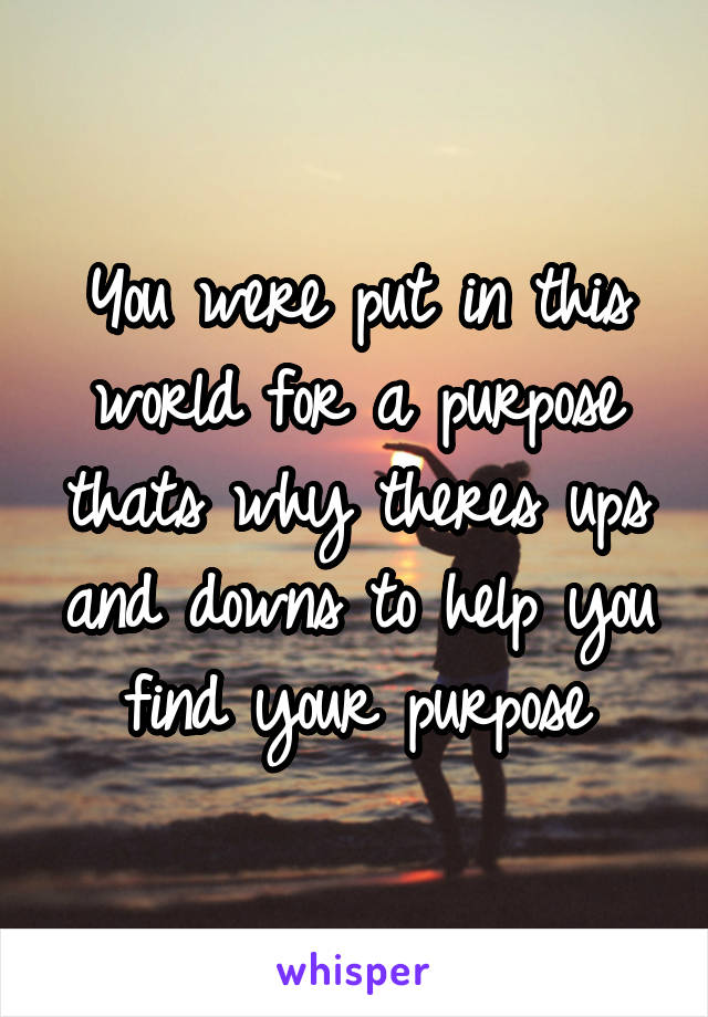 You were put in this world for a purpose thats why theres ups and downs to help you find your purpose