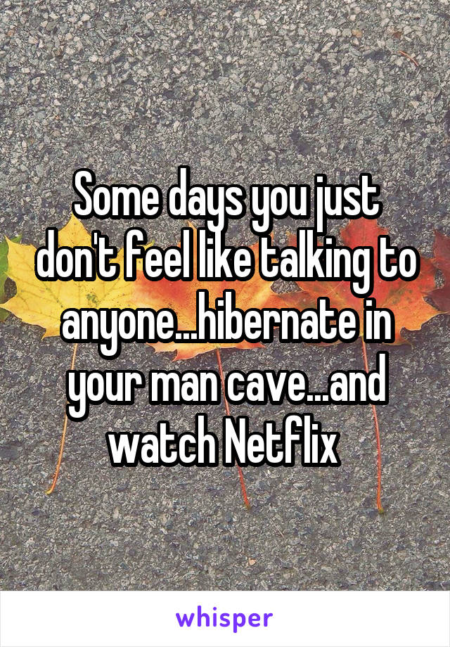 Some days you just don't feel like talking to anyone...hibernate in your man cave...and watch Netflix 