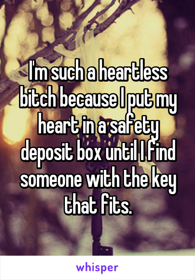 I'm such a heartless bitch because I put my heart in a safety deposit box until I find someone with the key that fits.