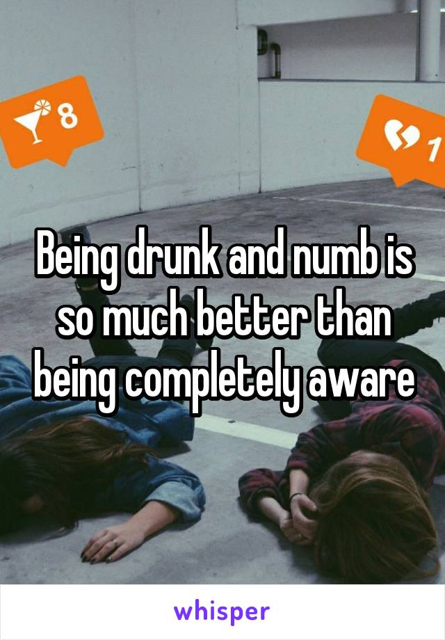 Being drunk and numb is so much better than being completely aware