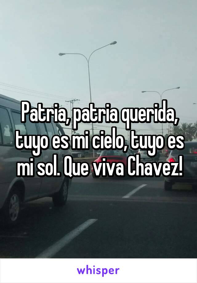 Patria, patria querida, tuyo es mi cielo, tuyo es mi sol. Que viva Chavez!