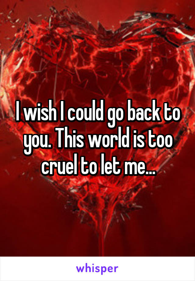 I wish I could go back to you. This world is too cruel to let me...