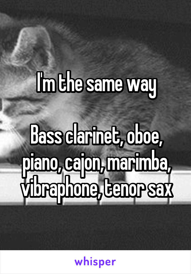 I'm the same way

Bass clarinet, oboe, piano, cajon, marimba, vibraphone, tenor sax