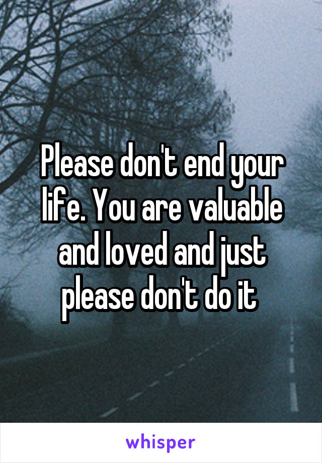 Please don't end your life. You are valuable and loved and just please don't do it 
