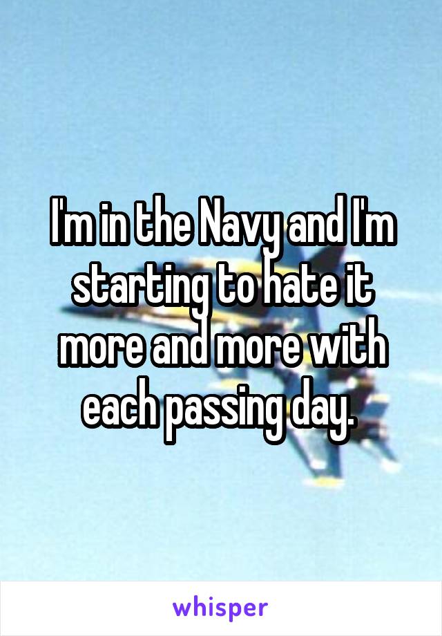 I'm in the Navy and I'm starting to hate it more and more with each passing day. 